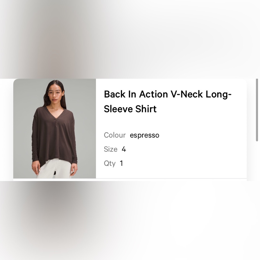 lululemon athletica Espresso Long Sleeve back in action V-Neck Top